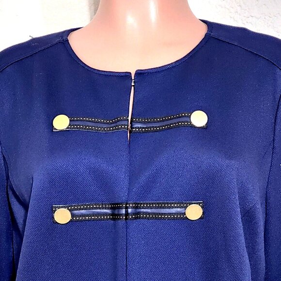 Chico's Navy Blue Blazer Jacket Gold Buttons Stitching Hook Front - Picture 2 of 6